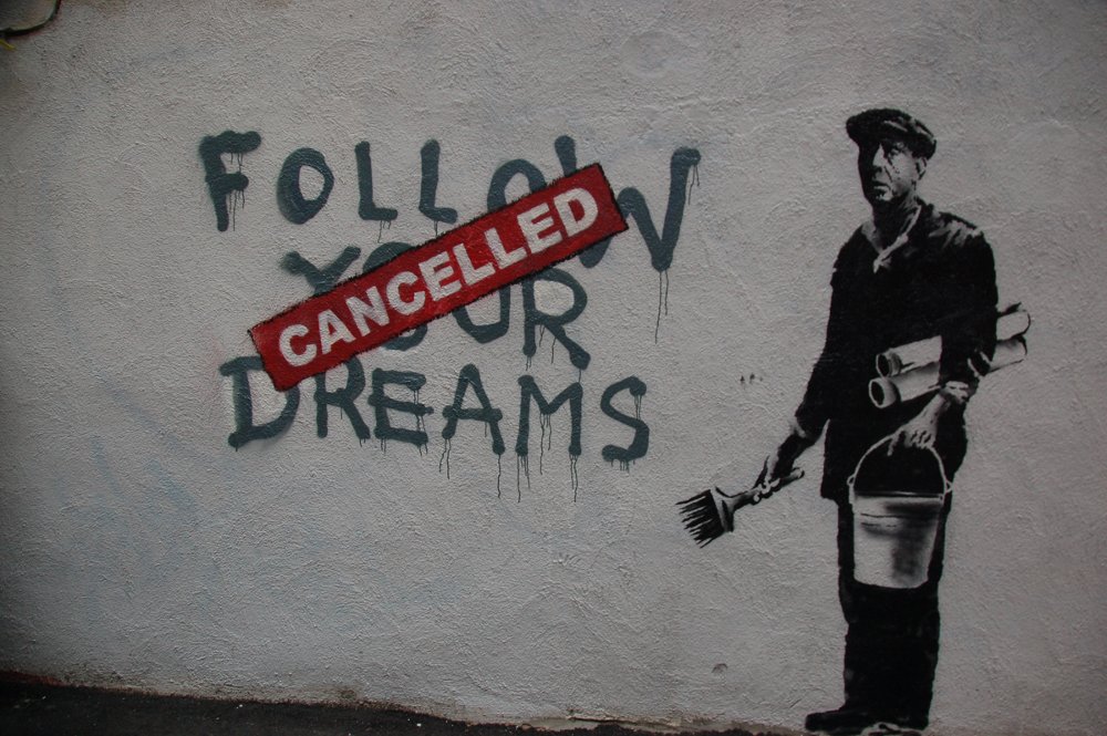 Title : Banksy in Boston: F̶O̶L̶L̶O̶W̶ ̶Y̶O̶U̶R̶ ̶D̶R̶E̶A̶M̶S̶ CAN… | Author: Chris Devers