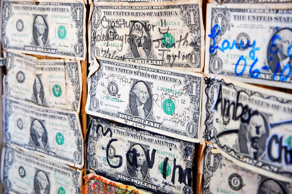 Dollar Bills on Restaurant Wall | Credit: Steve Snodgrass