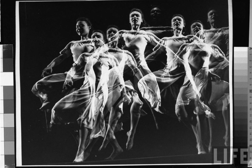 "Stroboscopic image of dancer Ethel Butler of the Martha Graham Dance Group performing," by Gjon Mili, courtesy of the LIFE photo archive hosted by Google