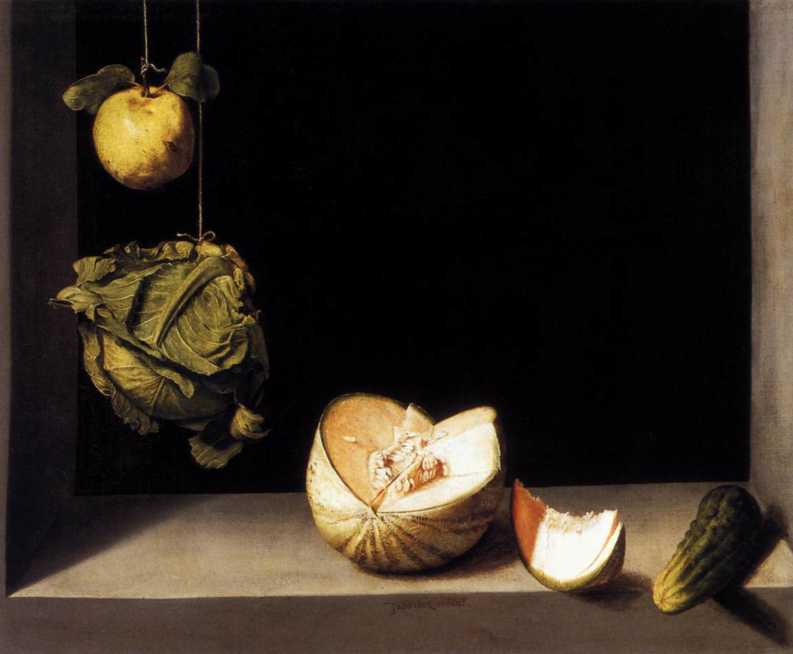 "Quince, Cabbage, Melon, and Cucumber," (c. 1600), Juan Sánchez Cotán  (Public Domain)