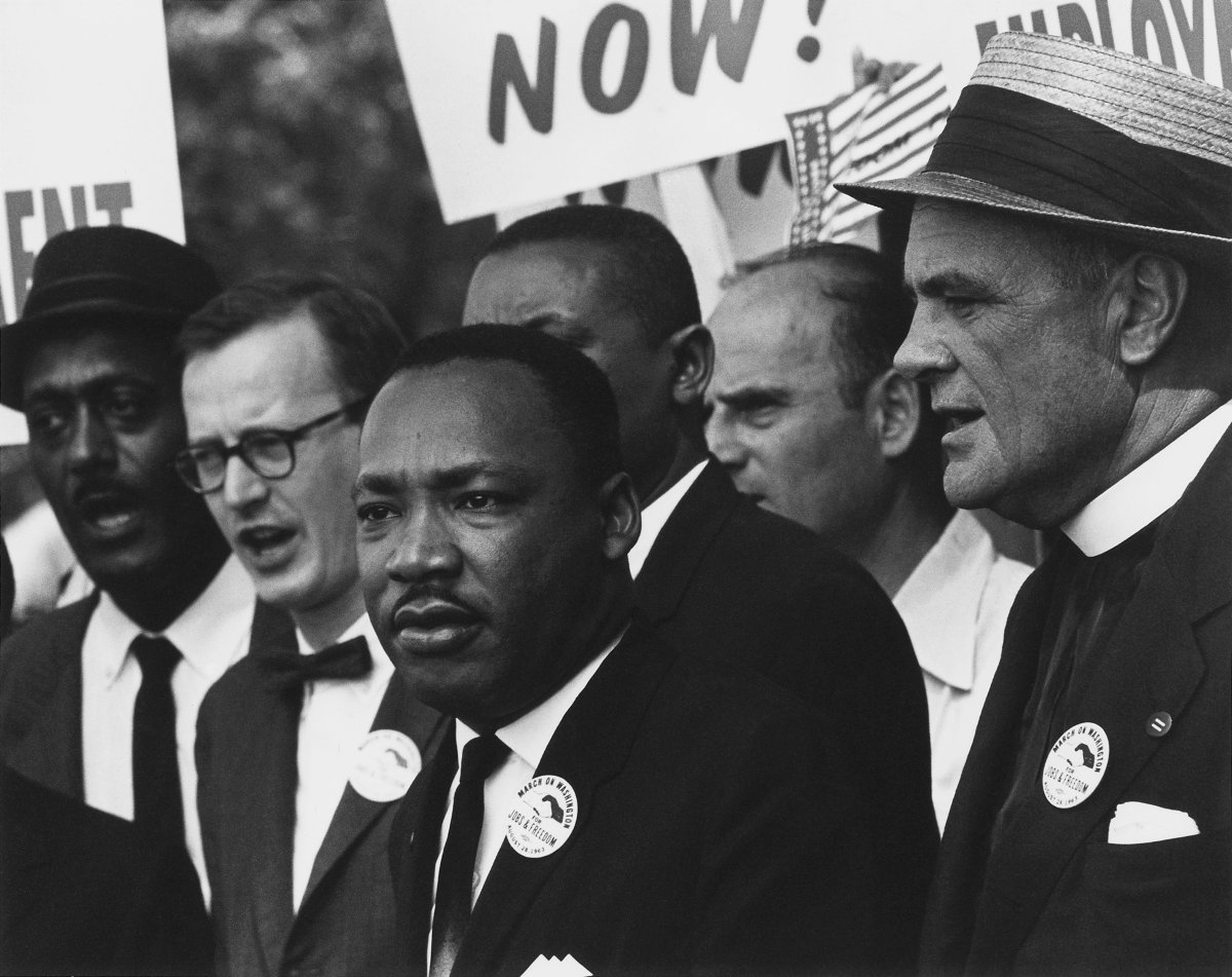 Civil Rights March on Washington, D.C. [Dr. Martin Luther King, Jr. and Mathew Ahmann in a crowd.] | Author: Rowland Scherman; restored by Adam Cuerden | License: CC0