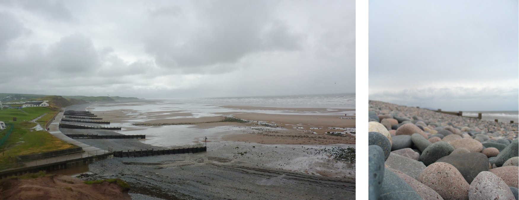 (Left: Looking down on St Bees beach | Author: Andrew Bowden | Source: bods | License: CC BY-SA 2.0) (Right: Title: St Bees (day 1) | Author: Sue Asbury | Source: suerogers | License: CC BY 2.0)