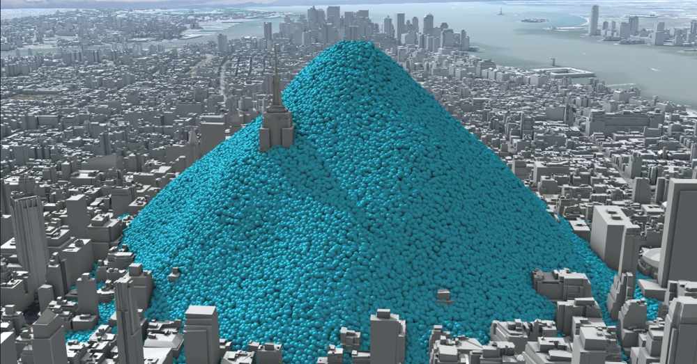 Title: New York City's daily carbon dioxide emissions as one-tonne spheres. | Author: Carbon Visuals | Source: carbonquilt | License: CC BY 2.0